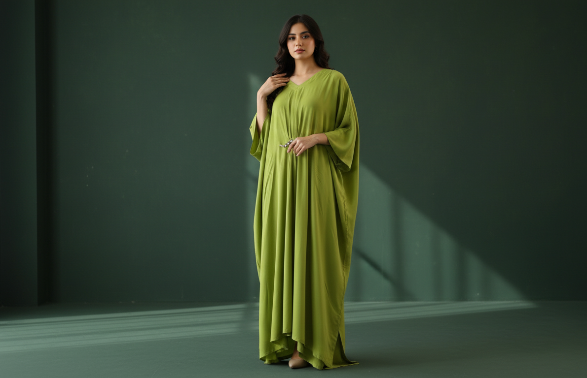 Olive Green Caftan Dress , Luxury in Every Drape