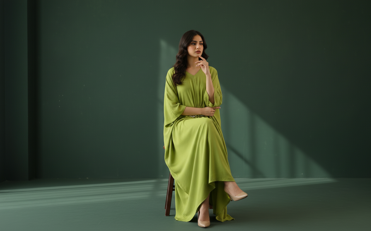 Olive Green Caftan Dress , Luxury in Every Drape