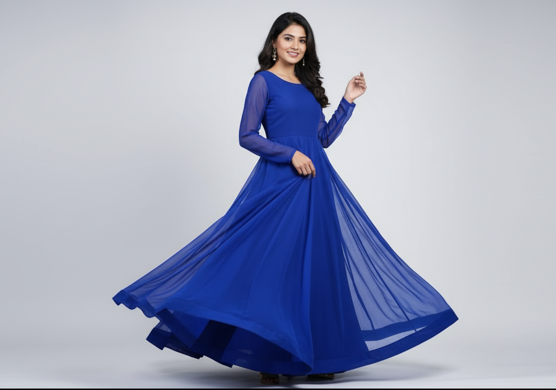 Royal Blue Chiffon Frock – “Effortless Elegance in Motion”