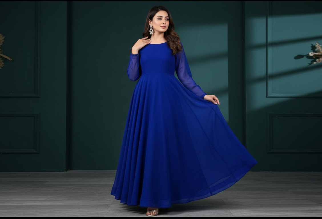 Royal Blue Chiffon Frock – “Effortless Elegance in Motion”