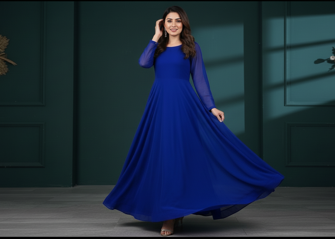Royal Blue Chiffon Frock – “Effortless Elegance in Motion”