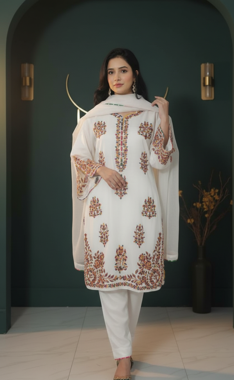 White Embroidered Chiffon 2-Piece , Elegance Woven in Every Thread