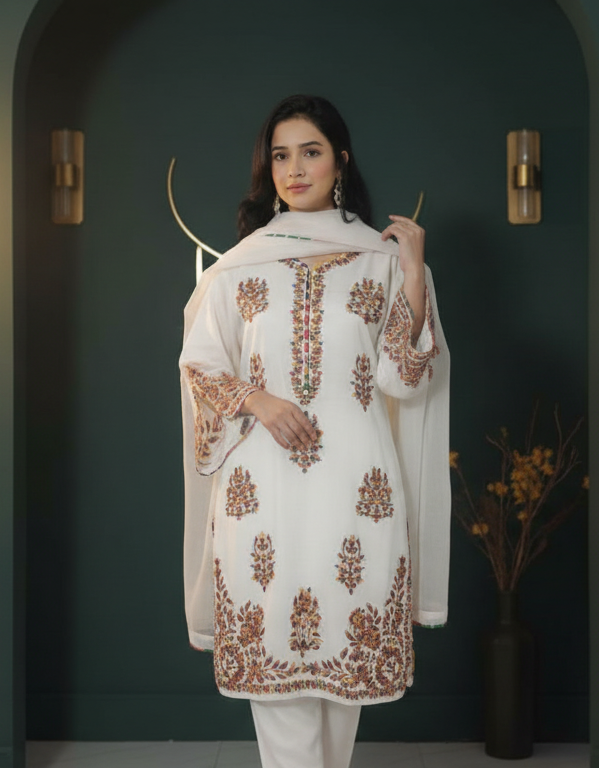 White Embroidered Chiffon 2-Piece , Elegance Woven in Every Thread