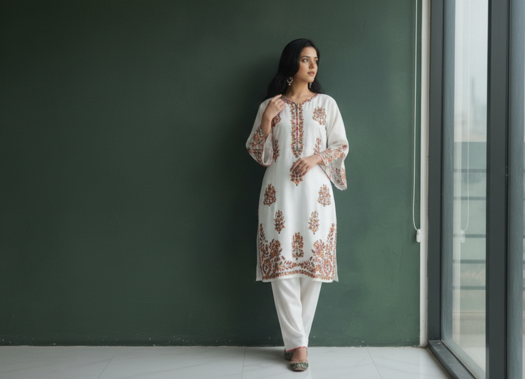 White Embroidered Chiffon 2-Piece , Elegance Woven in Every Thread