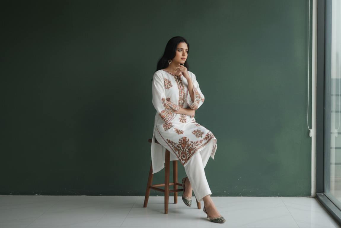 White Embroidered Chiffon 2-Piece , Elegance Woven in Every Thread