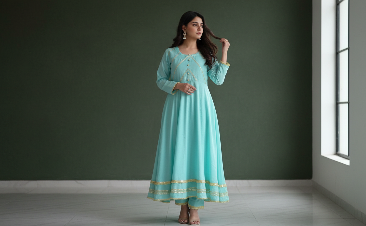 Aqua Blue Chiffon Frock – Soft Grace, Subtle Glow