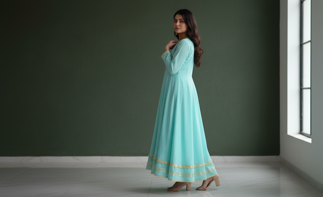 Aqua Blue Chiffon Frock – Soft Grace, Subtle Glow