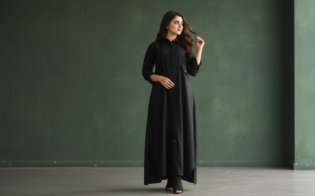 winter Black Cotton Frock ,Timeless Style, Effortless Comfort