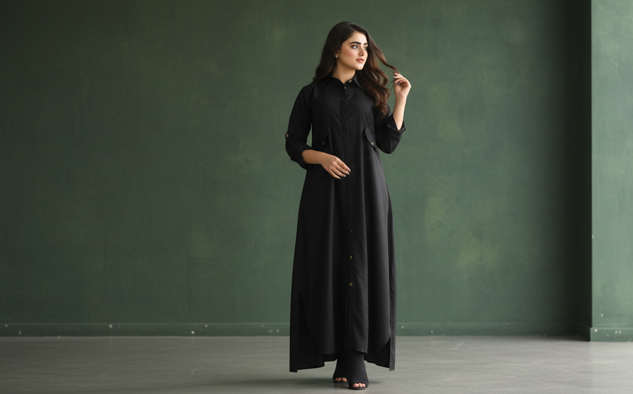 winter Black Cotton Frock ,Timeless Style, Effortless Comfort