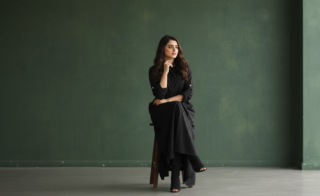 winter Black Cotton Frock ,Timeless Style, Effortless Comfort