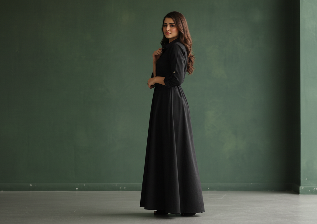 winter Black Cotton Frock ,Timeless Style, Effortless Comfort