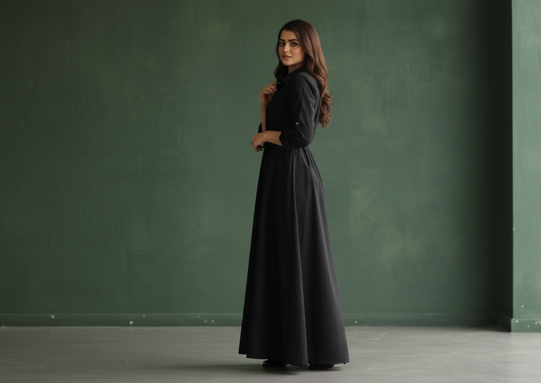 winter Black Cotton Frock ,Timeless Style, Effortless Comfort