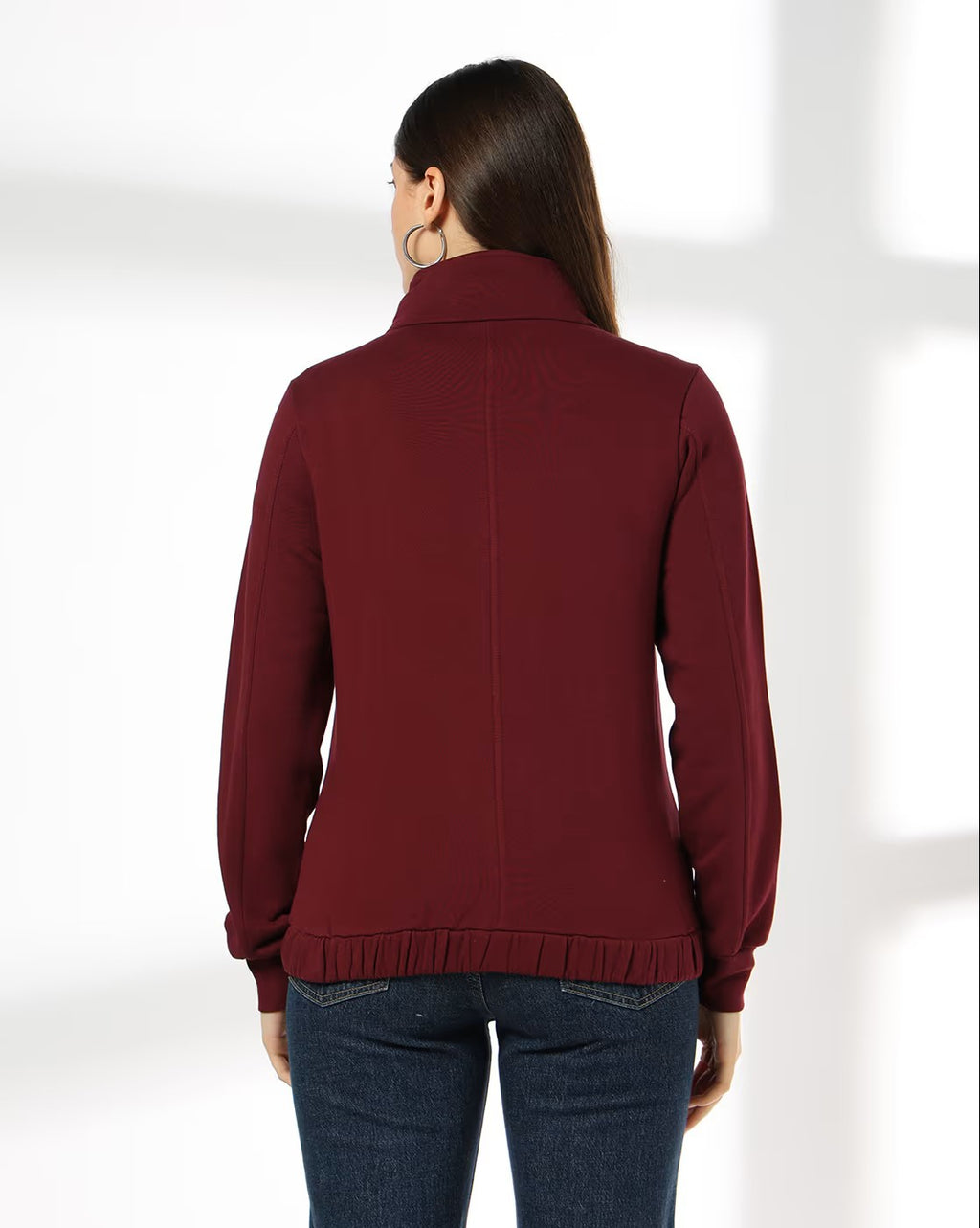 Women Regular Fit Fleece Jacket Wine