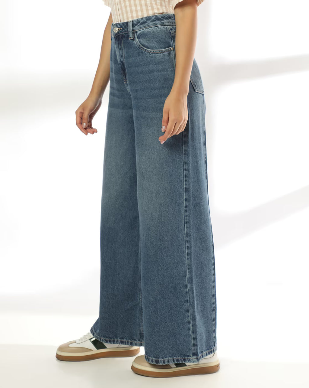 Women High Rise Wide Leg Jeans Medium Blue