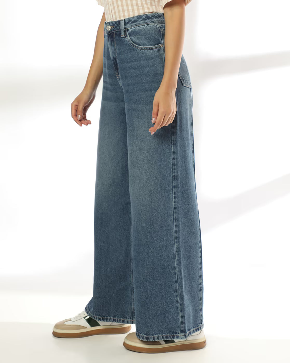 Women High Rise Wide Leg Jeans Medium Blue