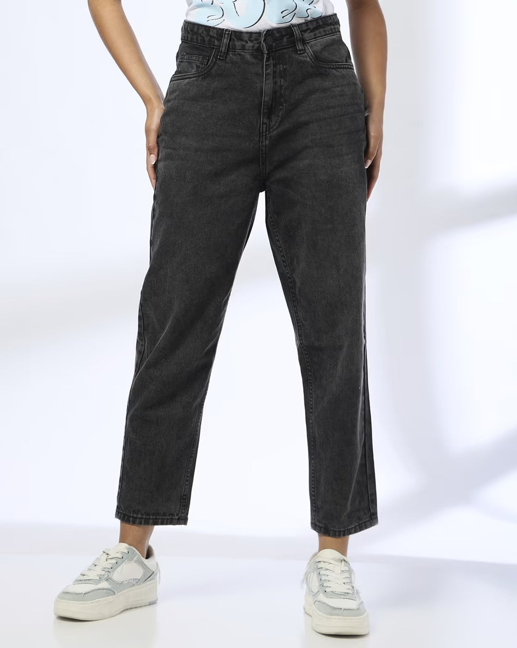 Women Mid Wash Relaxed Fit Jeans Dark Gray