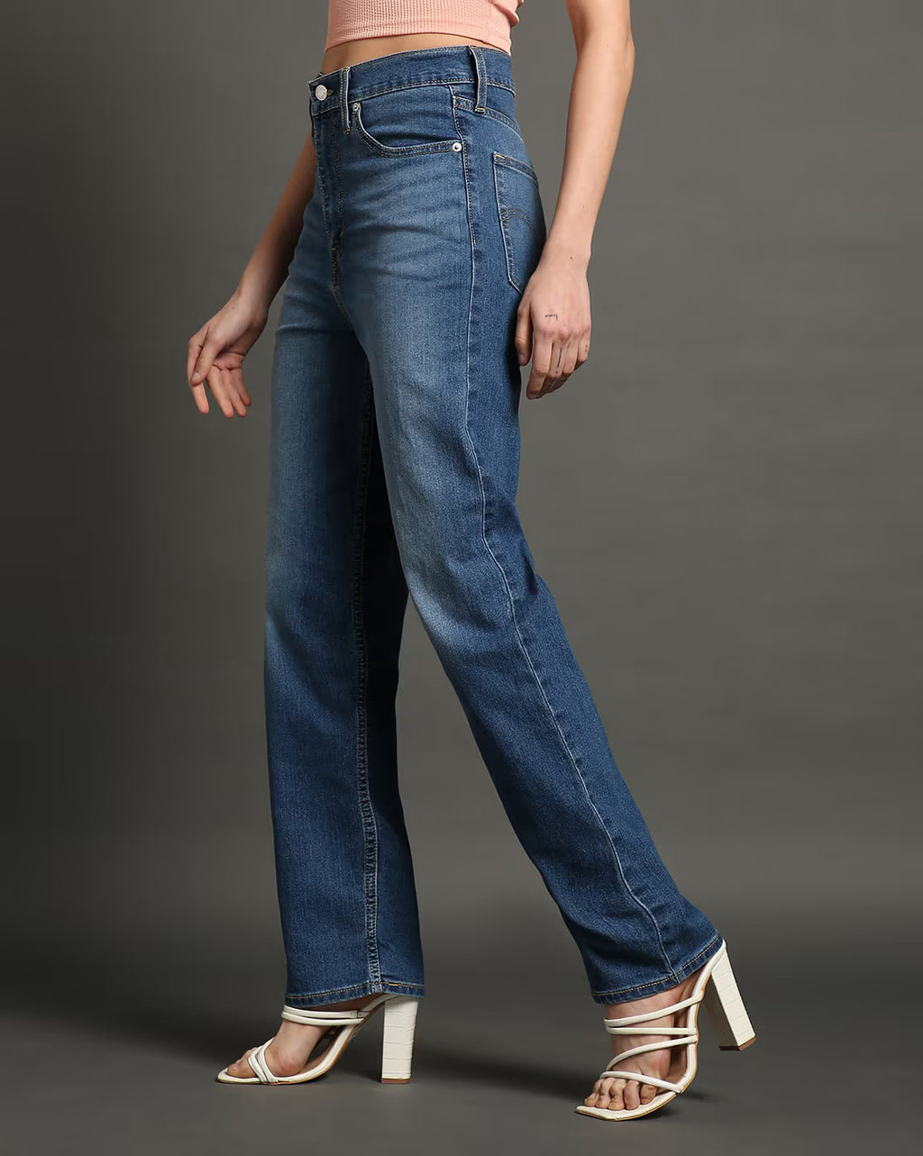 Women Straight Fit High Rise Light Fade Stretchable Mid Wash Jeans