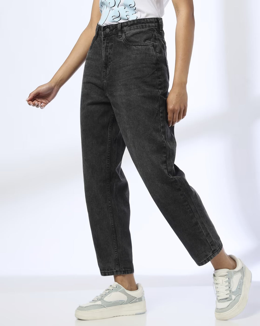 Women Mid Wash Relaxed Fit Jeans Dark Gray