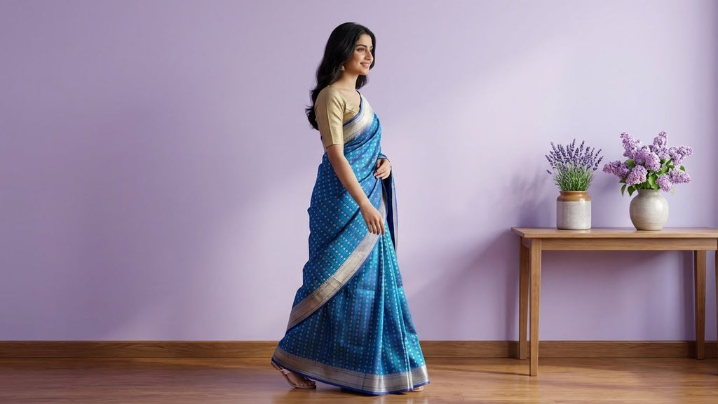 Blue Silk Zari Banarasi Saree with Running Blouse Piece