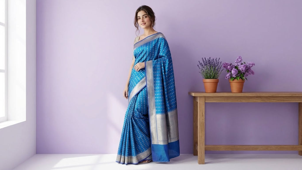 Blue Silk Zari Banarasi Saree with Running Blouse Piece
