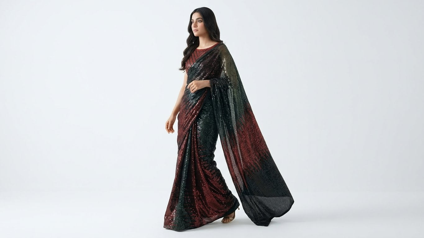 Black Georgette Sequin Embroidered Saree with Unstitched Blouse