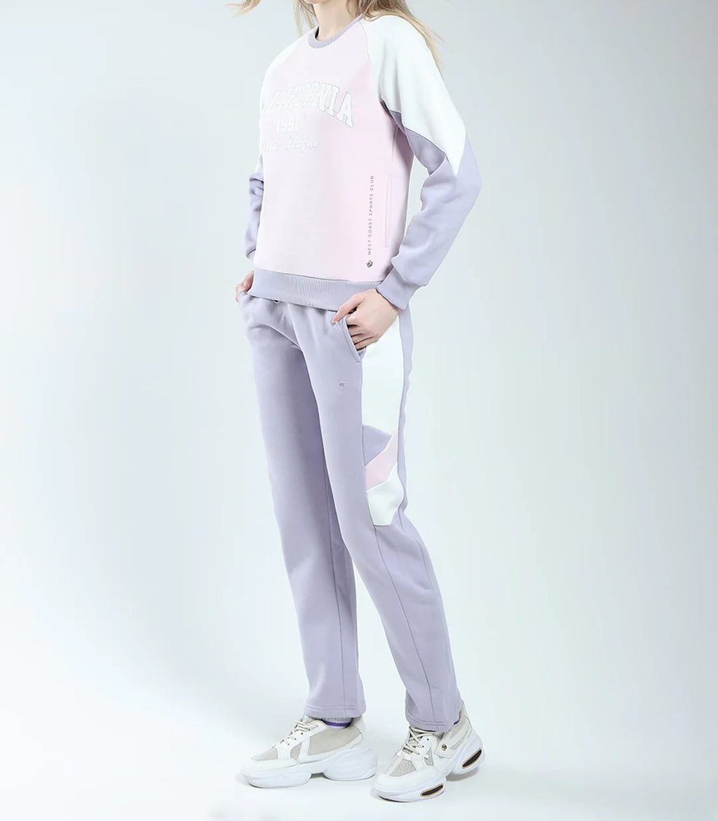 Women Purple Printed Round Neck Full Sleeve Winter Tracksuit